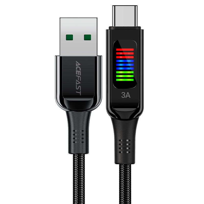 AceFast | 17955 | C7-04 | Usb A To Usb C Zinc Alloy Charging Data Cable With Display | Black AceFast | 17955 | C7-04 | Usb A To Usb C Zinc Alloy Charging Data Cable With Display | Black